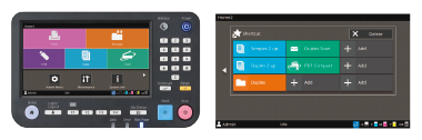 Operation panel featuring a 10.1-inch LCD touch panel, numeric keypad, and four function keys.
