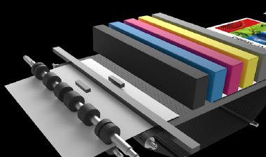 Diagram of In-Line Single-Pass Architecture showing stationary inkjet print heads for high-speed continuous printing