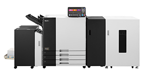Product photo of RISO ComColor GN9830 with High Capacity Stacker G30 on the right side