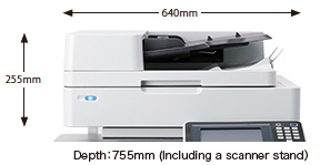 Width:640mm Height:255mm Depth:755mm (Including a scanner stand)